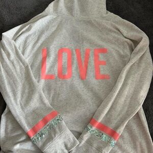 Gray & Pink Victoria’s Secret PINK Hoodie with LOVE Print & Sequins